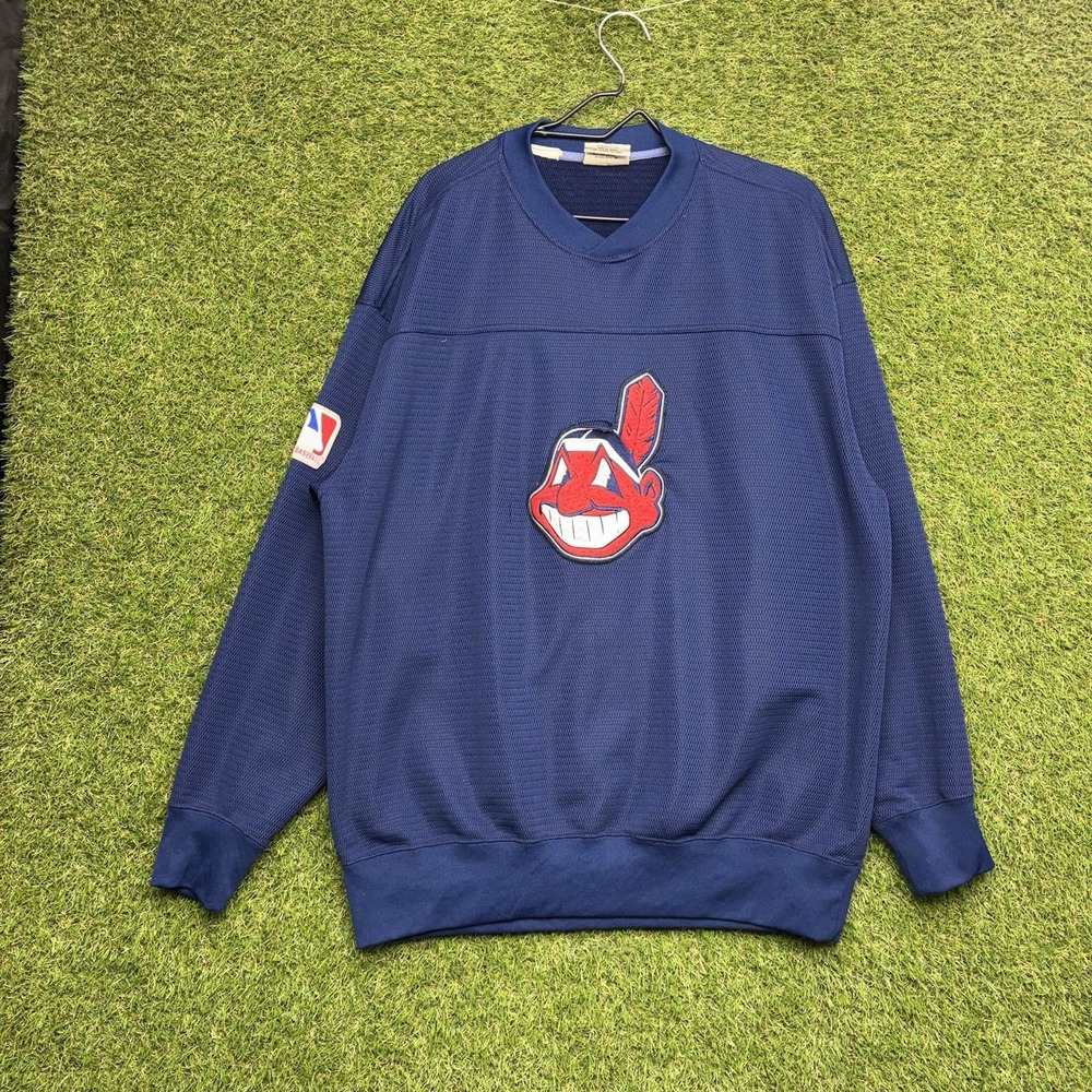 Vintage Cleveland Indians Sweatshirt Mens XL 90s Blue Big Logo Lee Sport V Neck